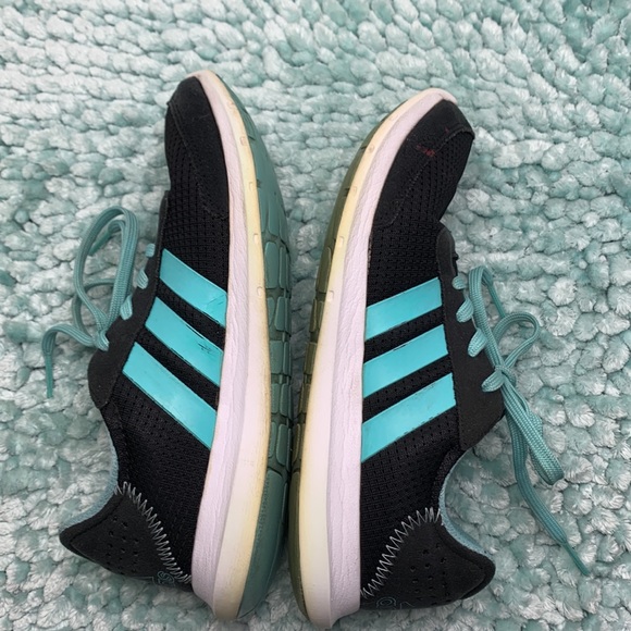 Addidas Running Jogging Workout Shoes Sneakers Black & Aqua Cushion Insoles - Picture 14 of 17
